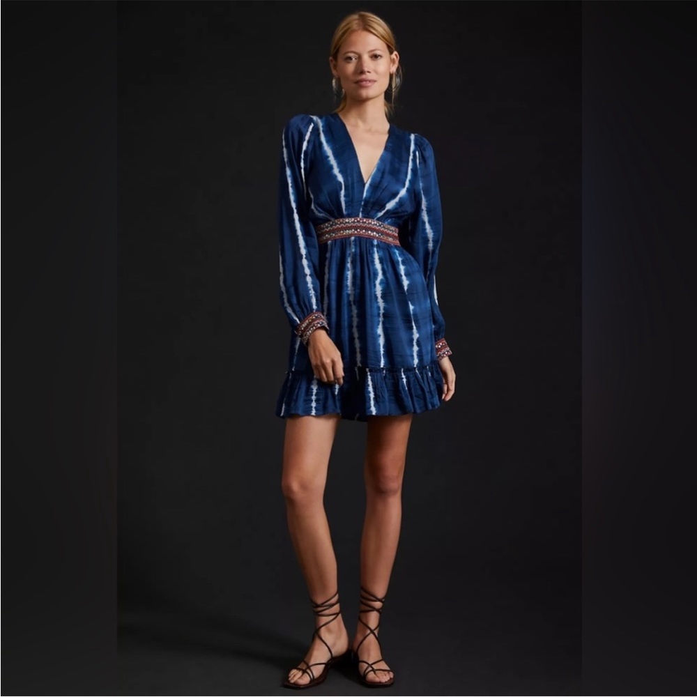 Anthropologie Verb by Pallavi‎ Singhee Beaded Tie Dye Long Sleeve Mini Dress XS